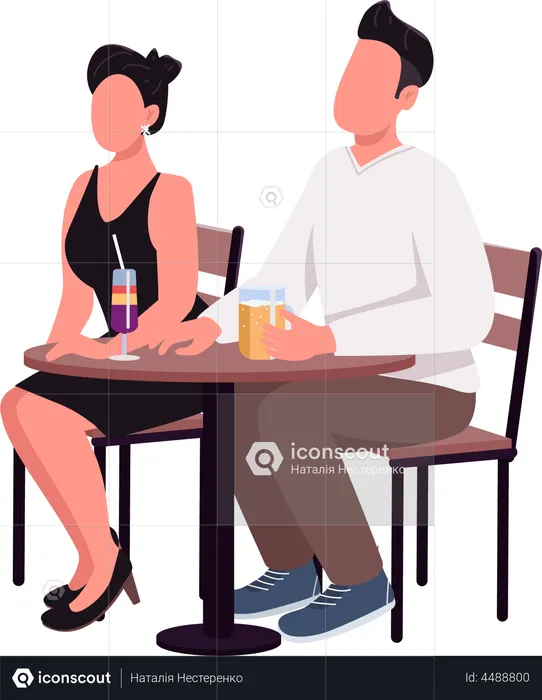Man and woman enjoying drinks on first date  Illustration