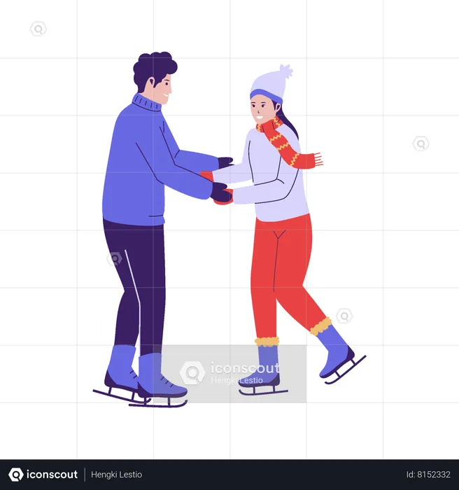 Man and woman enjoying ice skating  Illustration