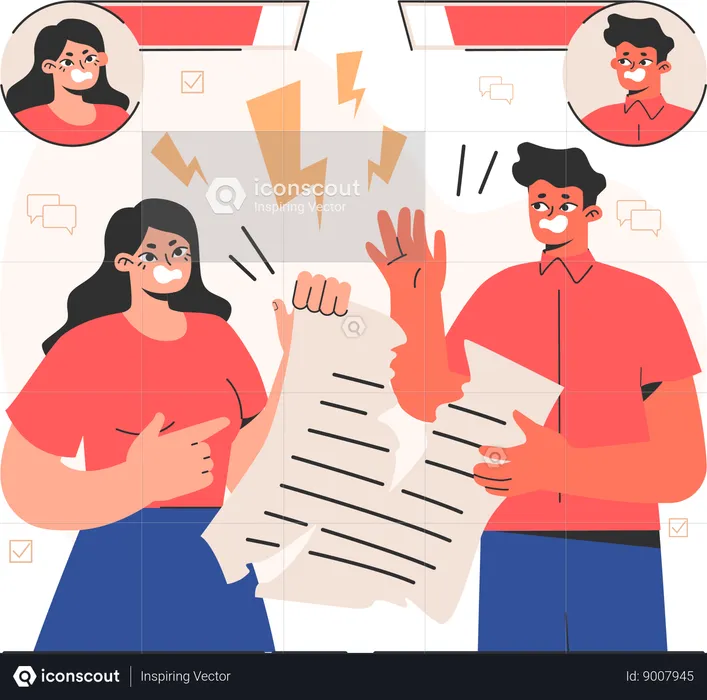 Man and woman fighting for document  Illustration