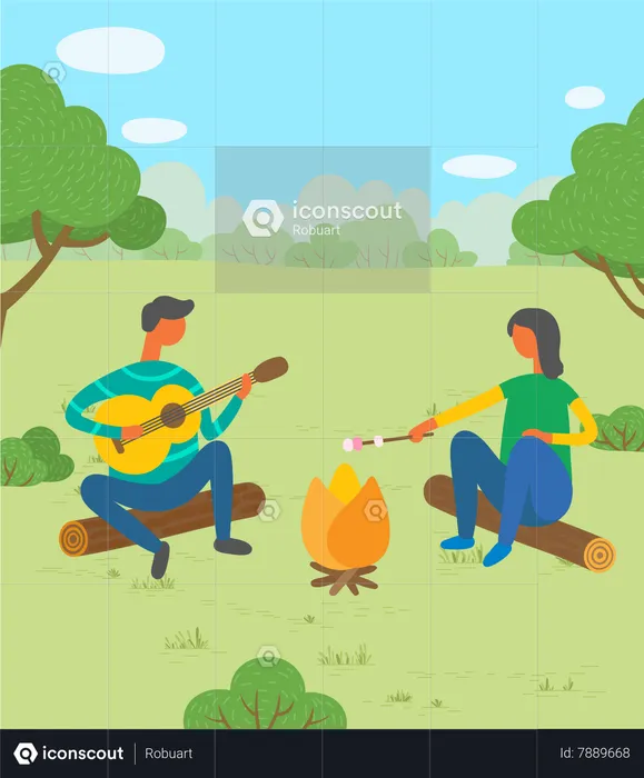 Man and woman friends camping  Illustration