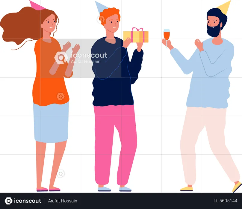 Man and woman giving gift for birthday boy  Illustration