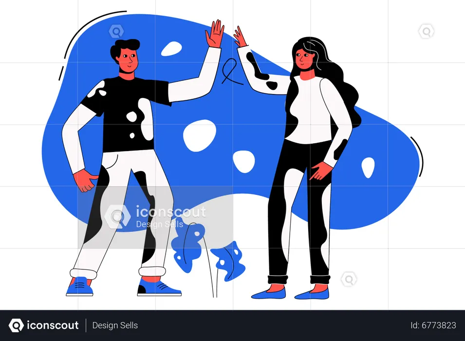 Man and woman giving high five  Illustration