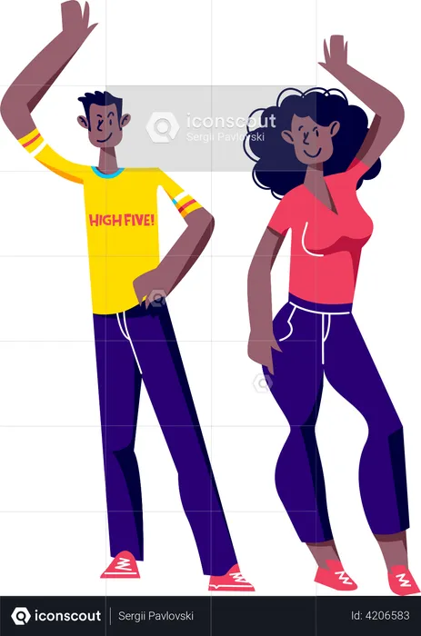 Man and woman giving high five  Illustration