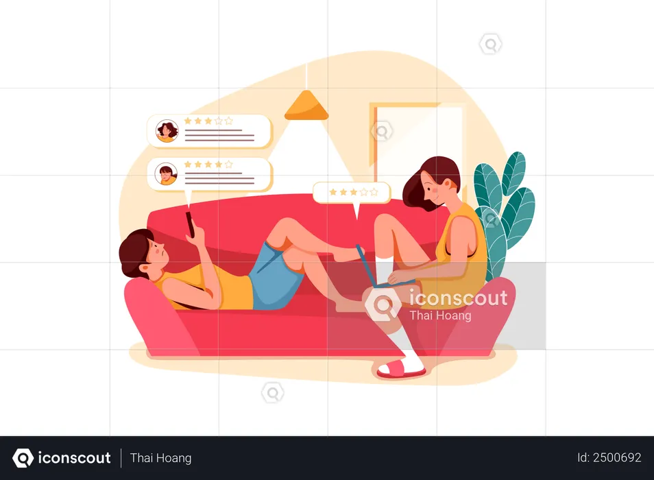 Man and woman giving product review  Illustration