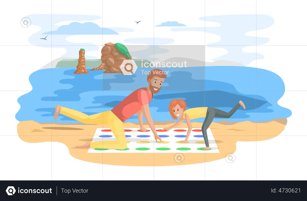 Man and woman happy family in everyday life at sea  Illustration