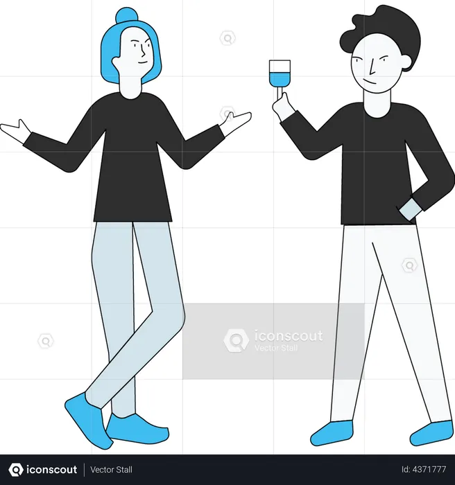 Man and woman having conversation at a party  Illustration