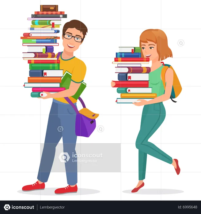 Man and woman holding books  Illustration