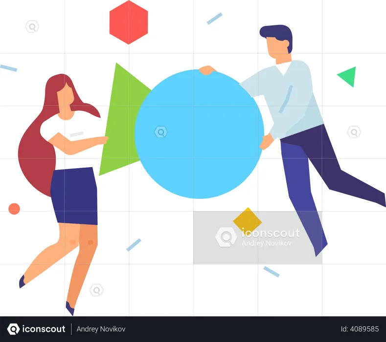 Man and woman holding shapes  Illustration