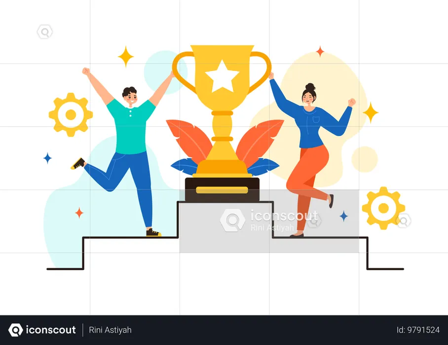 Man and woman holding trophy  Illustration