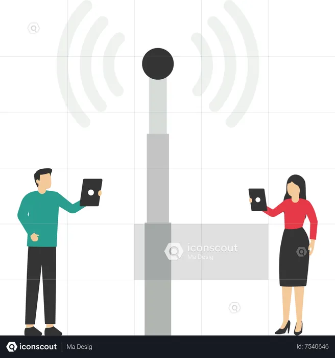Man and woman in casual dress using internet connection  Illustration