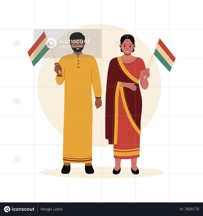Man and woman in traditional clothes  Illustration