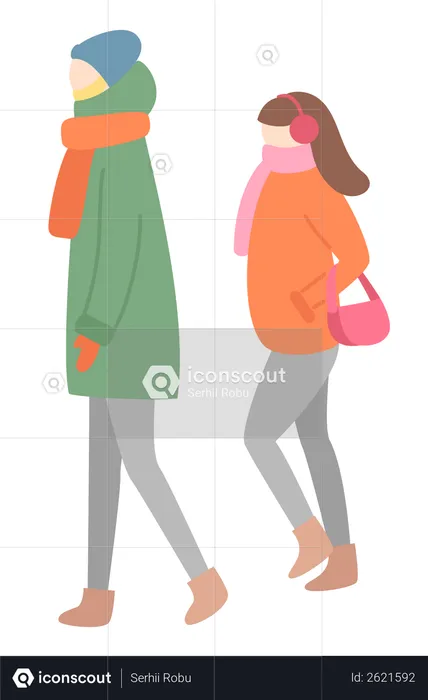 Man and Woman in Wintertime  Illustration