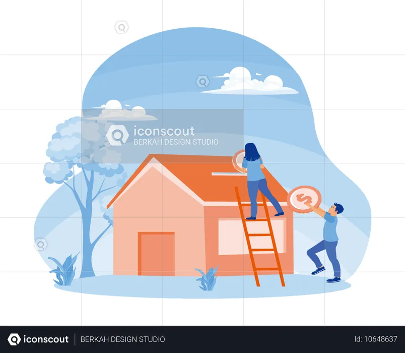 Man And Woman Invest Money To Buy House  Illustration