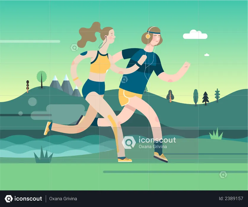 Man and Woman Jogging  Illustration