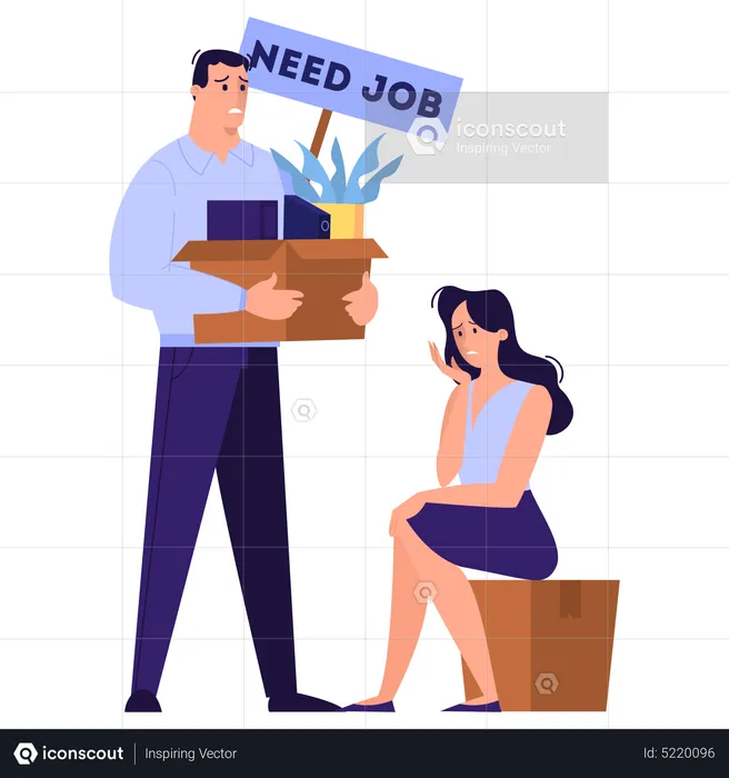 Man and woman kicked out of work  Illustration
