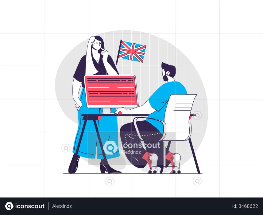 Man and woman learning English  Illustration