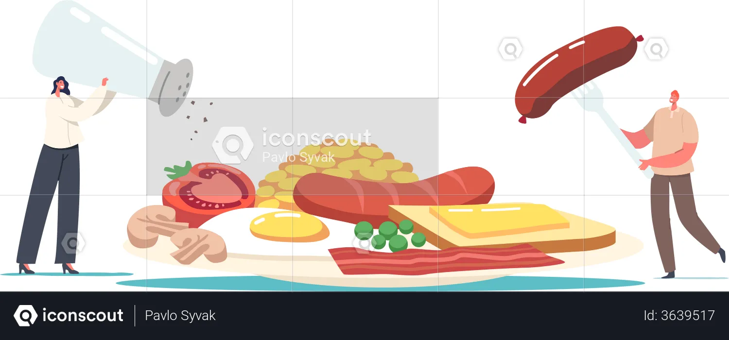 Man and woman making morning breakfast  Illustration