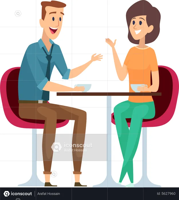 Man and woman meeting in cafe  Illustration