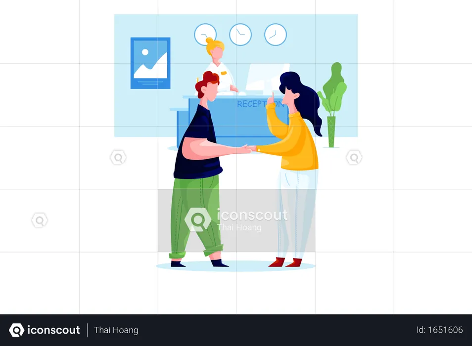 Man and woman meeting near reception in office  Illustration