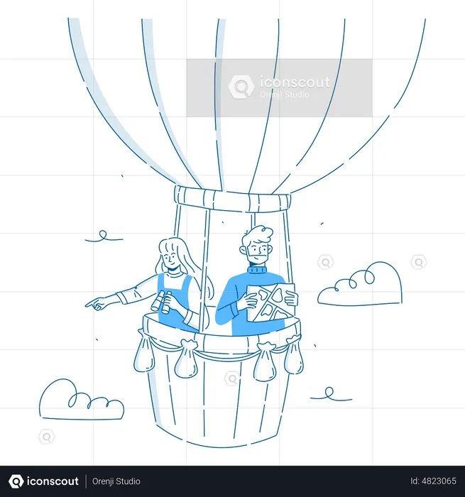 Man and woman on hot air balloon  Illustration