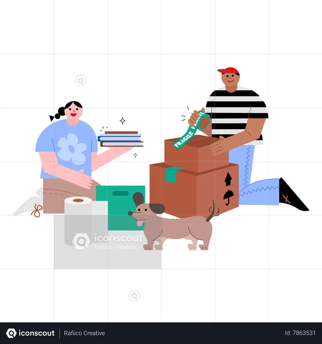 Man and woman packing books  Illustration