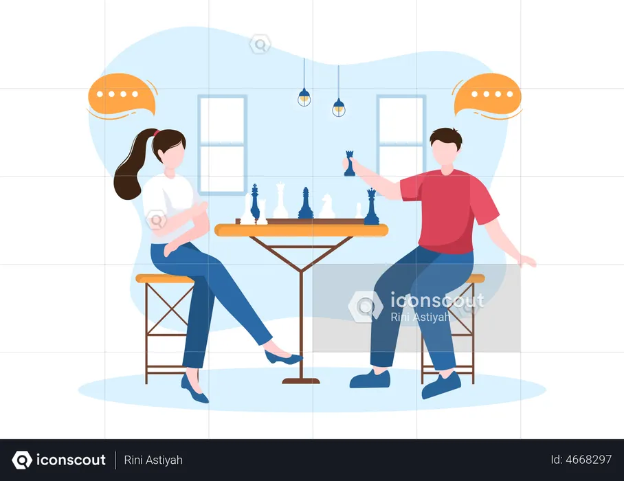 Man and woman playing chess  Illustration