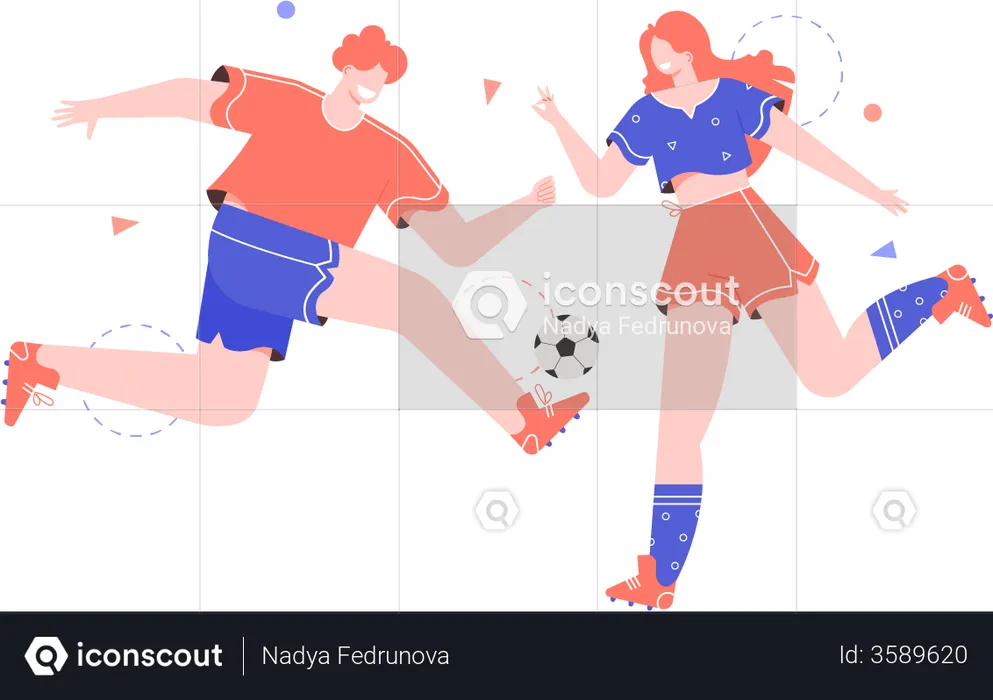 Man and woman playing soccer  Illustration