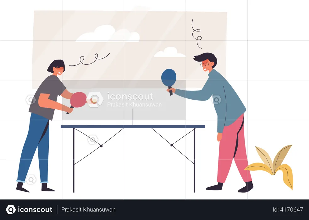 Man and woman playing table tennis  Illustration