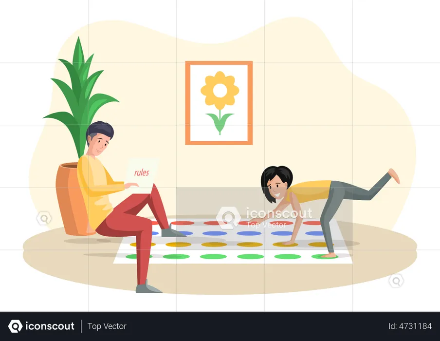 Man and woman playing twister game  Illustration