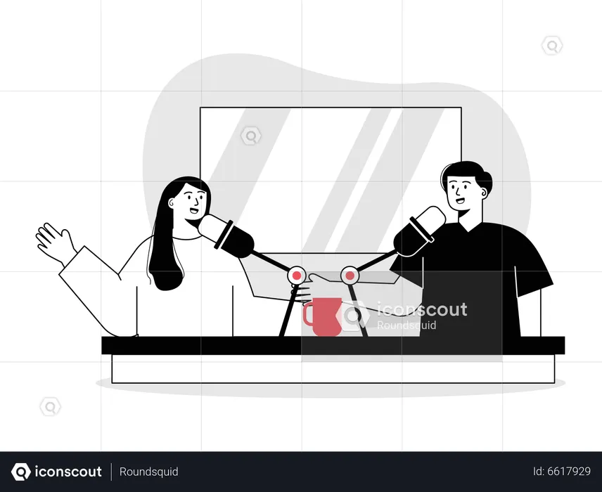 Man and woman podcasting show together  Illustration