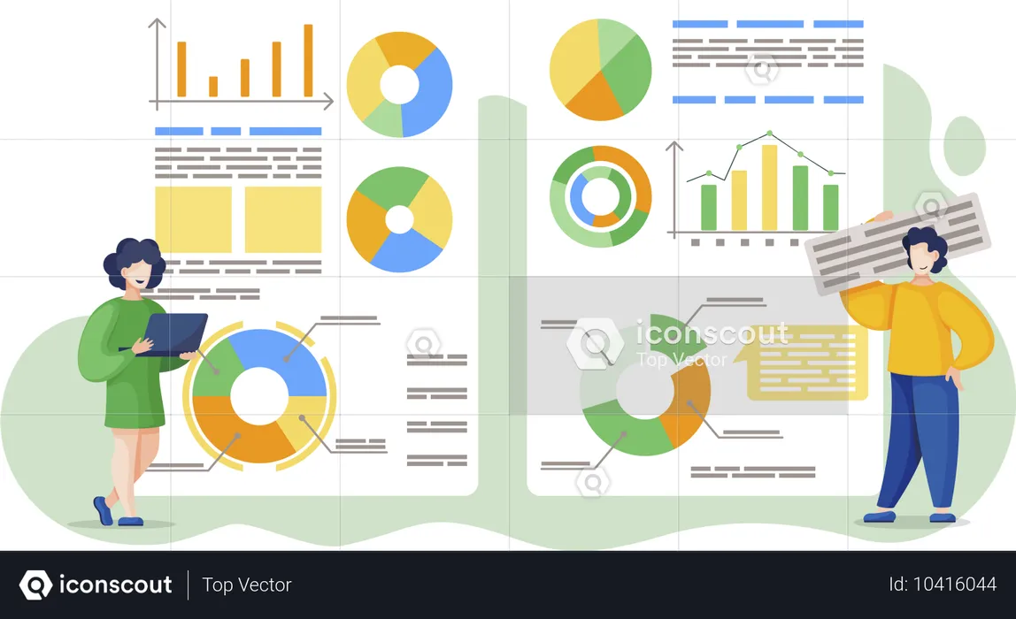 Man and Woman Preparing for Business Presentation  Illustration