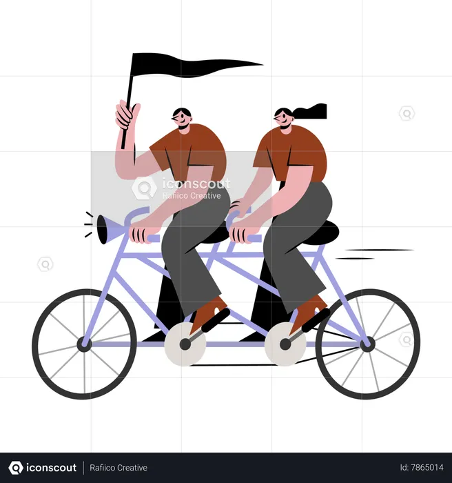 Man and woman riding  tandem bicycle  Illustration