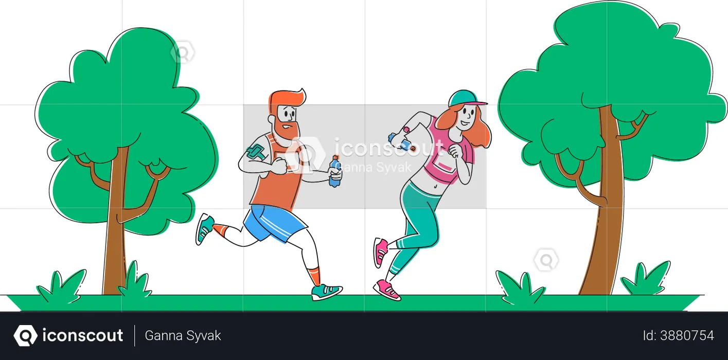 Man and woman running in marathon  Illustration