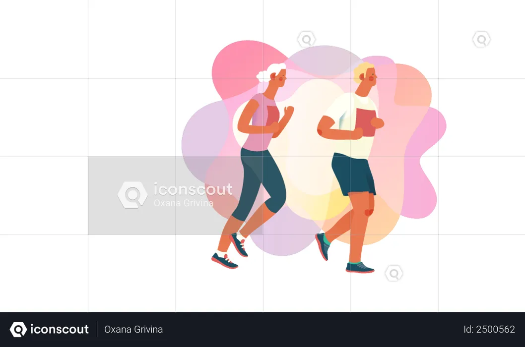 Man and woman running in morning  Illustration