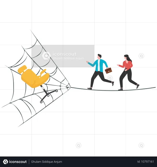 Man and woman running on cobweb for job trap  Illustration