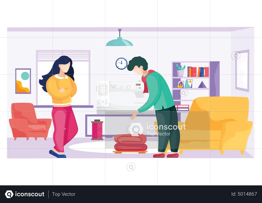 Man and woman selecting design pattern  Illustration