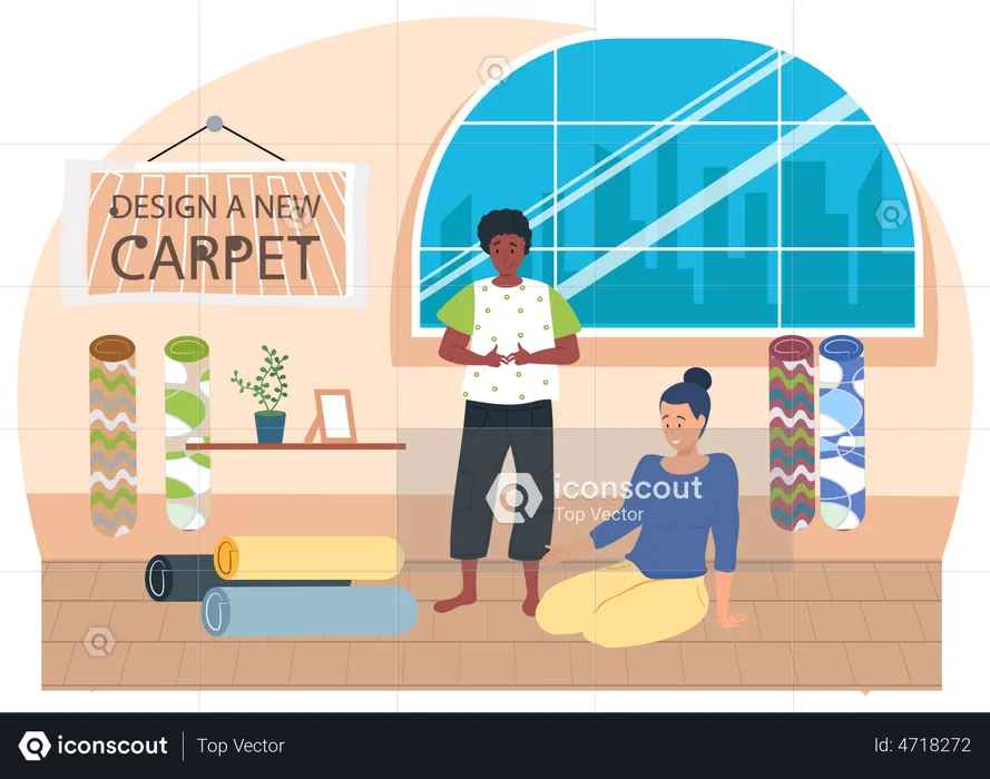Man and woman shopping for carpet  Illustration