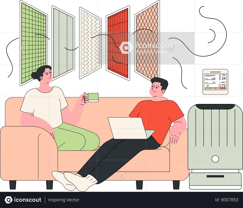 Man and woman sitting at home in fresh air  Illustration