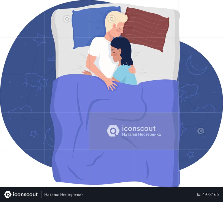 Man and woman sleeping in bed  Illustration