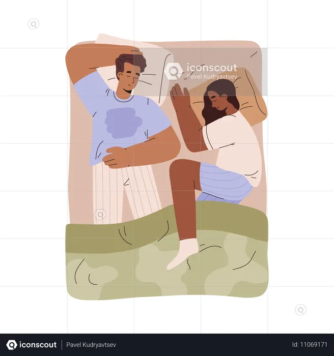 Man and woman sleeping together in bed  Illustration