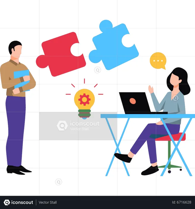 Man and woman solving business problem  Illustration