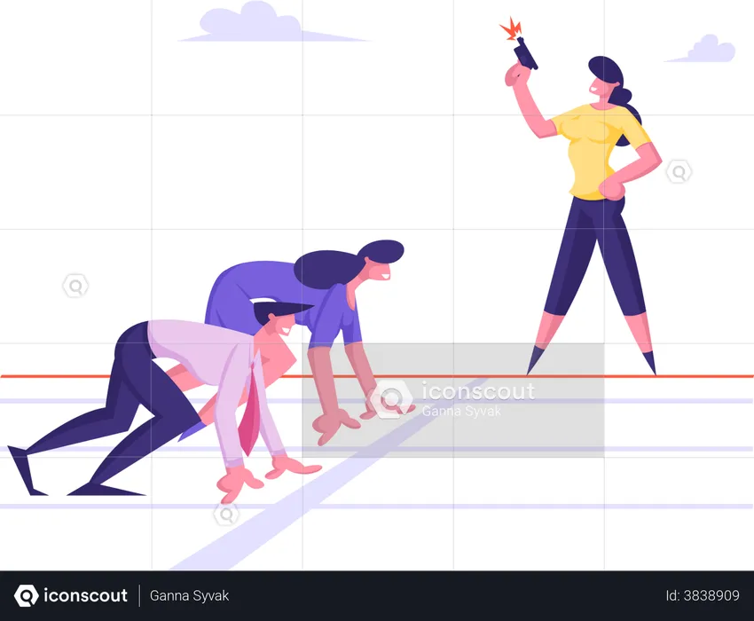 Man and Woman Standing Ready for Competition  Illustration