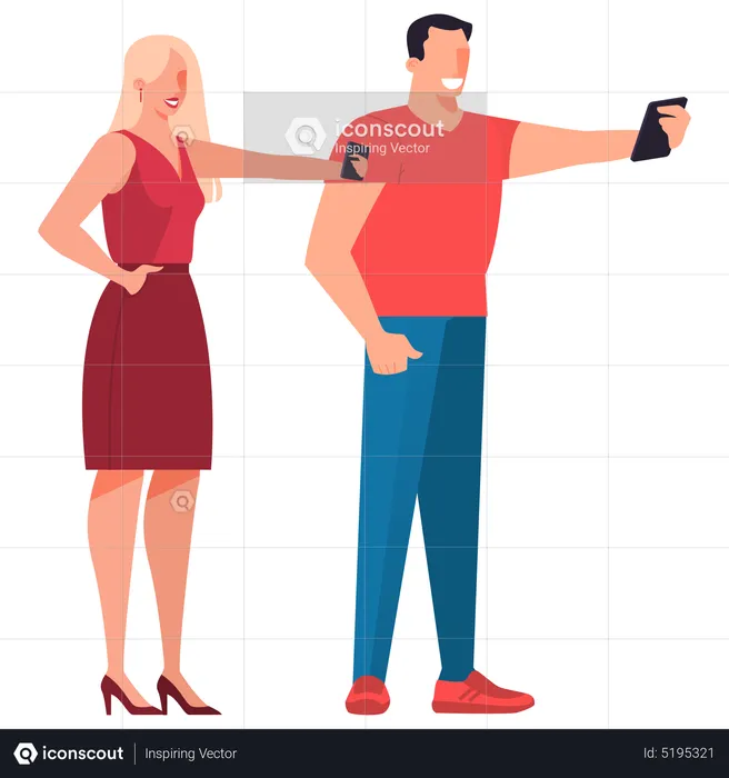 Man and woman taking selfie  Illustration