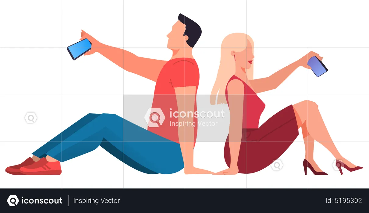 Man and woman taking selfie on mobile  Illustration