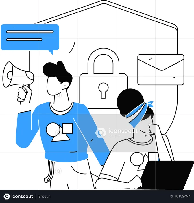 Man and woman talking about email security  Illustration