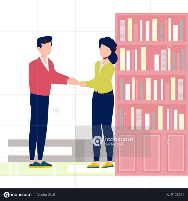 Man and woman talking about encyclopedia books  Illustration
