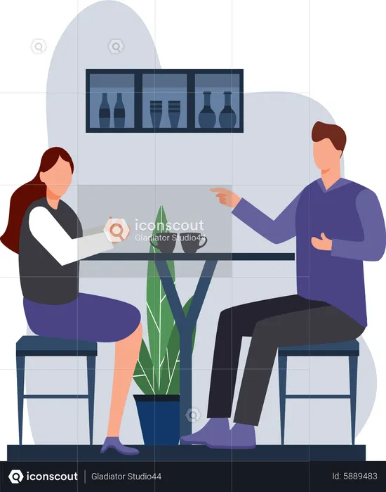 Man and woman talking in cafe  Illustration