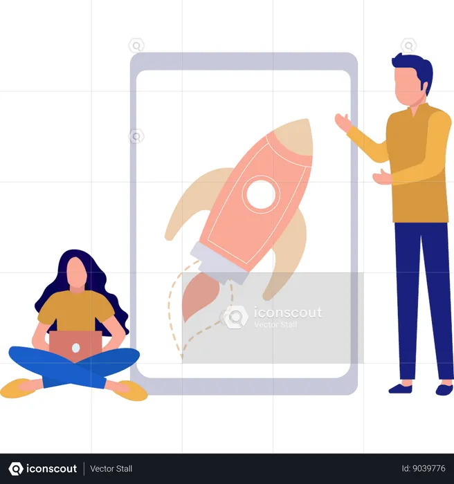 Man and woman talking on business startup  Illustration