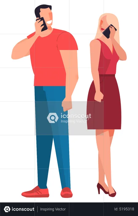 Man and woman talking on mobile  Illustration