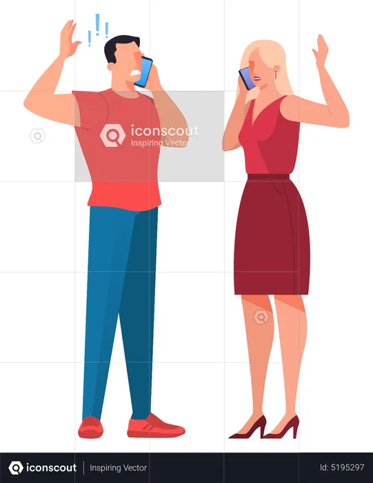 Man and woman talking on mobile phone  Illustration